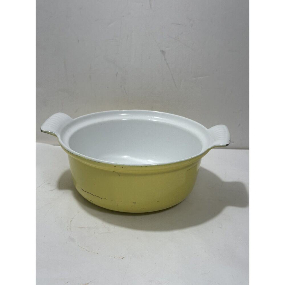 Descoware Casserole‎ Dish Pan Enameled Cast Iron 17B 18 FE Yellow No Lid Belgium